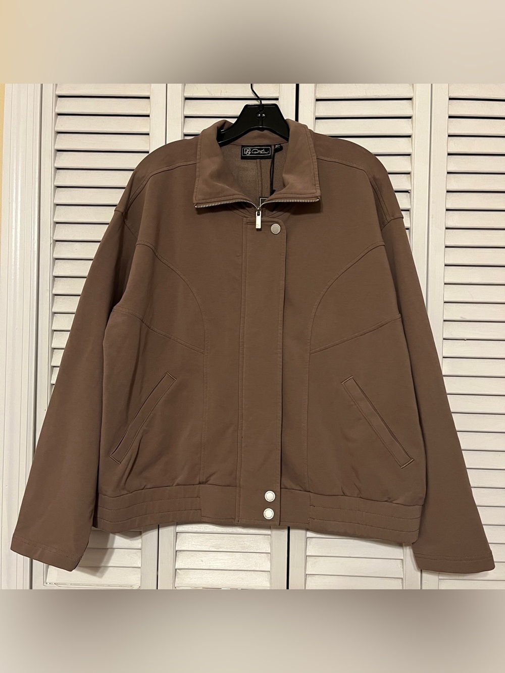 DG2 by Diane Gilman Women's Knit Zip-Front Seamed Jacket Deep Taupe Sz XL